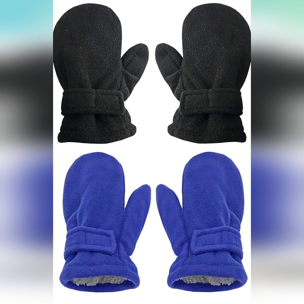 N'Ice Kids 2 Pairs Fleece Gloves Winter Warm Sherpa Lined